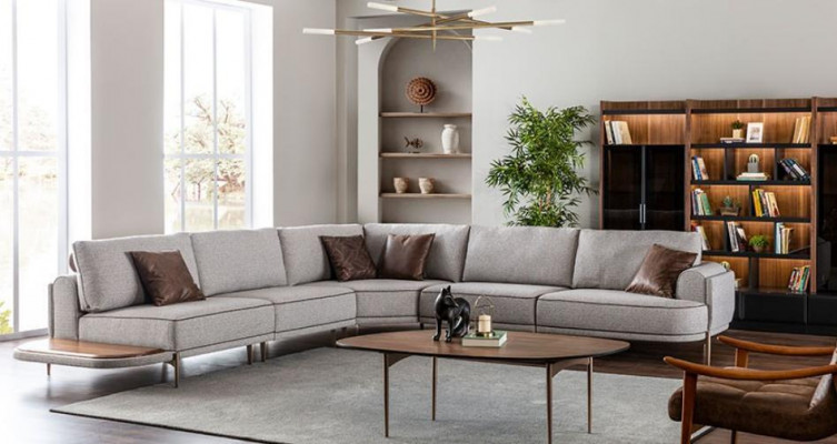Canapé d'angle, Stoffcanapé, L-Form Canapé, Stoffsofaen, Gro, Modernen Dësch, Wunnlandschaft