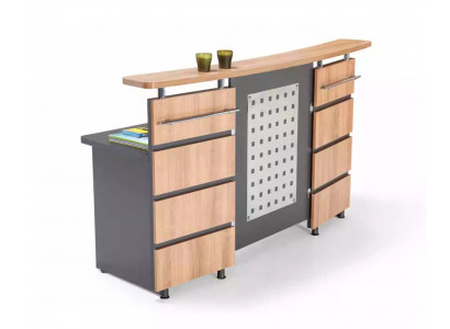 Modern Empfangstresen mat Kommod aus groem Holz Büromiwwel nei