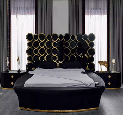 Komplett Schlofkummer Set Luxusbett 2x Nuetsdëscher Schminkdësch Spigel 5 Deeler