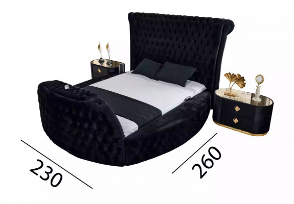 Schlofzëmmer schwaarz Set Bett 2x Nuetsdëscher Make-up Dësch Chesterfield 5tlg