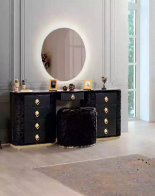 Modern luxuriéis Schlofzëmmermiwwel aus héichwäertegem Stoff a stabilem Holz.