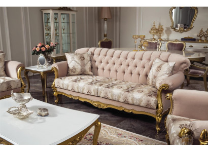 Luxus Dräisëtzer Sofa 3 Sëtz Sëtzer Stoff Couch Miwwelen Stil Textil Italien.