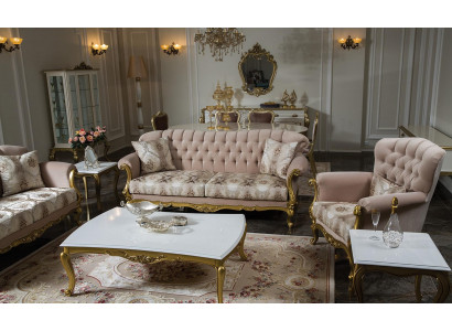 Luxus Sofa Canapé Set 5-Stéck Kanapeesett 3+2+1 Kaffisdësch Säitentësch Still