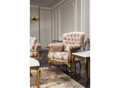 Design Sëtz Luxus Holz Miwwelen klassesch Chesterfield Stoff Wunnzëmmer Neit