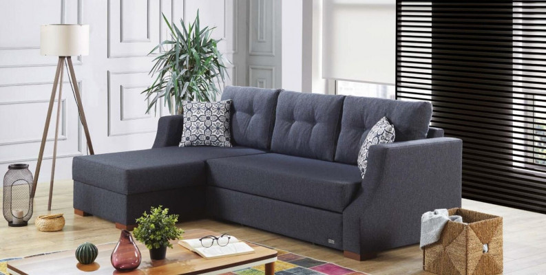 Designer Sofa mat Schloffunktion Bettschacht Sofa Ecksofa Couch L-Form.