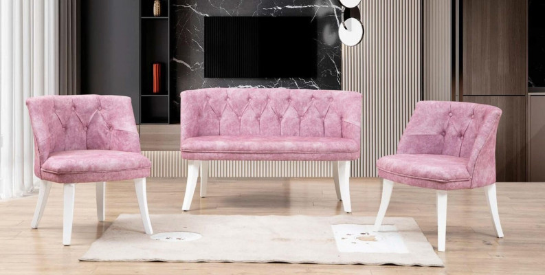Kichen Sitzgarnitur Bank Fautteuil Rosa Chesterfield Garnitur Sitzméiwwel Stoff