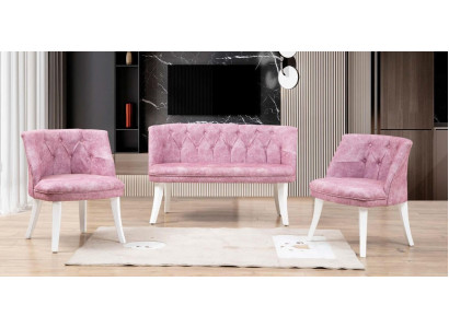 Kichen Sitzgarnitur Bank Fautteuil Rosa Chesterfield Garnitur Sitzméiwwel Stoff