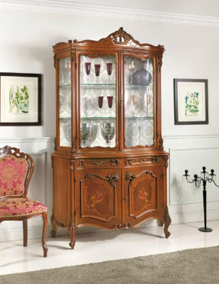 Vitrine Iesszëmmer Kommod Echtholz Schréin Italienesch Miwwelen Glas Schaf Neio.