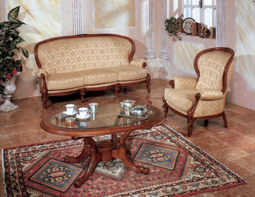 Klassesch Sofa-Garnitur Couch Sofa Fauteuil Dësch Italienesch Miwwelen 3 Stéck.
