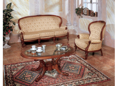 Klassesch Sofa-Garnitur Couch Sofa Fauteuil Dësch Italienesch Miwwelen 3 Stéck.