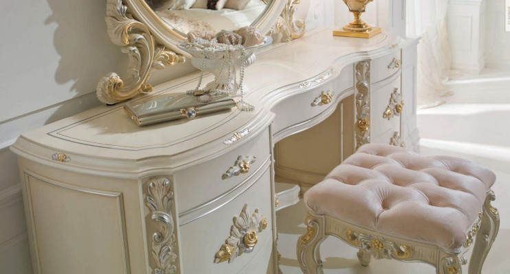 Schminktisch Friséierdësch Konsolendësch Schminkkommodd Schlofkummer Luxus Beige