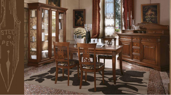 Iesszëmmer Komplett Dësch Kommode 4x Stull Set Vitrin Barock Massivholz