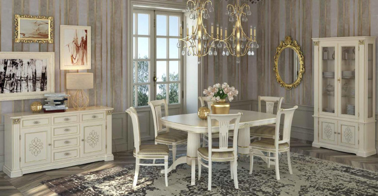 Komplett Set Iessdësch + 6 Still Iesszëmmer Set Iess Grupp Massivholz Dësch Dëscher 9tlg