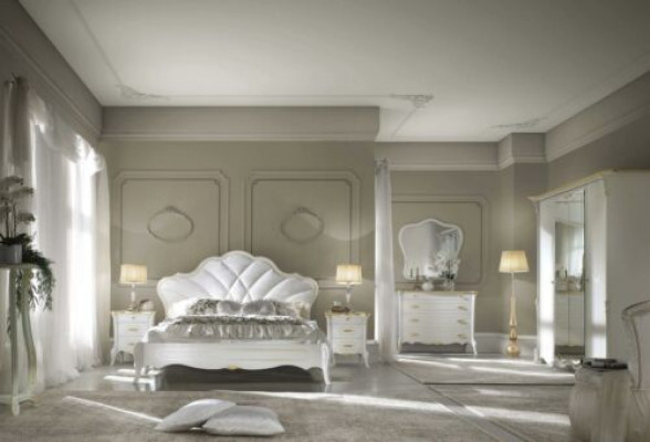 Schlofzëmmer Set Barock Bett Nuetsdësch Kommode Bett Miwwelen 6tlg. Massivholz