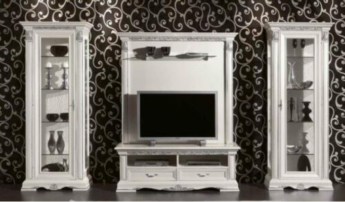 Klassesch Wunnwand Wunnzëmmer Vitrin Sideboard RTV Regal Wänn Schrack 4teleg. Massivholz