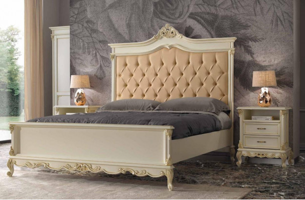 Schlofzëmmer Bett mat 2 Nuetsdëscher Grupp Sätz Set Better Chesterfield Massivholz
