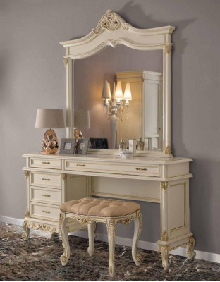Schminktisch Barock Rokoko Konsolentischen + Hocker Frisiertisch Make-Up Dësch Massivholz
