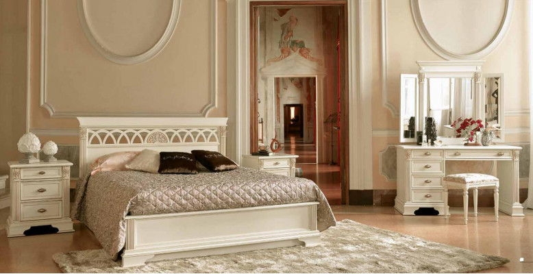 Luxus Schlofkummer Set 6tlg. Bett 2x Nuetsdësch Make-Up-Dësch Designer Miwwelen Massivholz