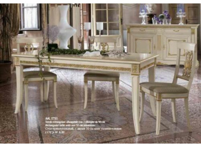 Klasseschen Iessdësch Dësch Massivholz Iesszëmmer Garnitur + 4x Stull Set Still Barock