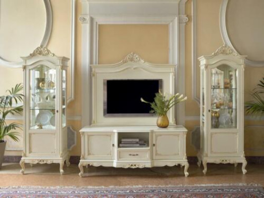 Wunnwand Wunnzëmmer Vitrin Sideboard RTV Regal Wänn Schaf 4stéck Massivholz