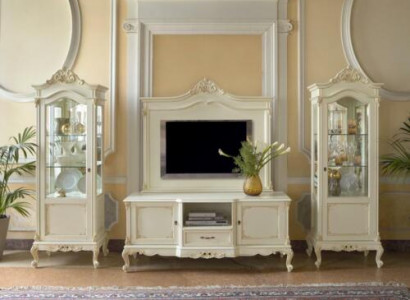 Wunnwand Wunnzëmmer Vitrin Sideboard RTV Regal Wänn Schaf 4stéck Massivholz