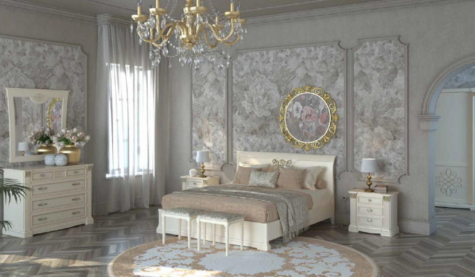 Bett Nuetsdësch Kommode 7 Stéck Schlofzëmmer Set Design Luxus Schlofzëmmer Massivholz