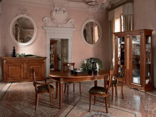 Klassesch Iesszëmmer Set Ovalen Dësch 4 Still Fauteuil Grupp Garnitur Set Neien Massivholz