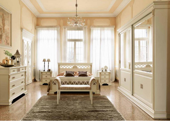 Bett + 2x Nuetsdësch 3 Stéck Schlofzëmmer Set Massivholz Designer Luxus Schlofzëmmer Barock