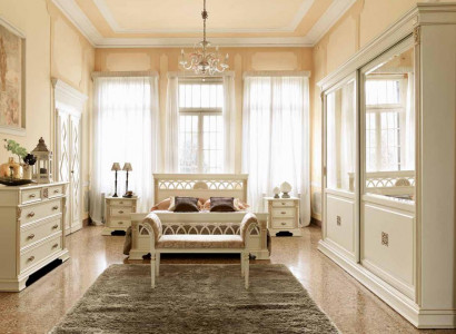 Bett + 2x Nuetsdësch 3 Stéck Schlofzëmmer Set Massivholz Designer Luxus Schlofzëmmer Barock