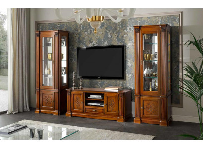 Klassesch Wunnzëmmer Vitrine Büffet RTV Regal Maueren Schaf 3-Teiler Massivholz
