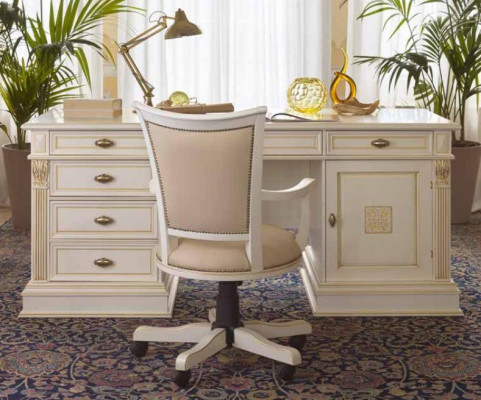 Bürosset Schreifdësch Chefsessel Komplett Office Barock Rokoko 2tlg. Set Massivholz