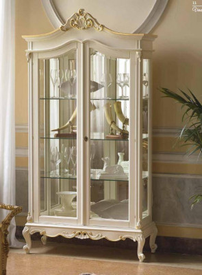 Vitrinn Schaf Vitrinnen Wunnzëmmer Massivholz Schief Design Barock Rokoko Wäiss nei