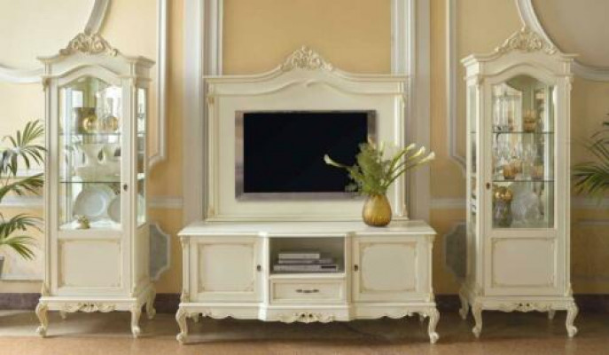 Klassesch Wunnwand Wunnzëmmer Vitrin Sideboard RTV Regal Maueren Schaf 3-tlg. Massivholz