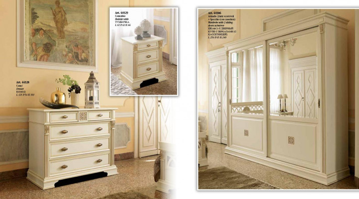 Bett + 2x Nuetsdësch 3 Stéck Schlofzëmmer Set Massivholz Designer Luxus Schlofzëmmer Barock