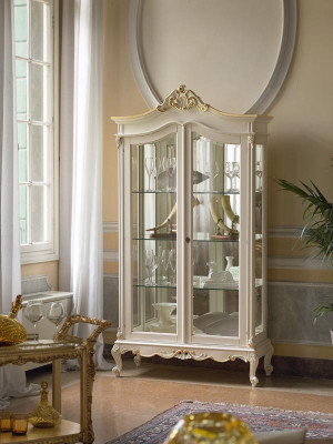 Vitrinn Schaf Vitrinnen Wunnzëmmer Massivholz Schief Design Barock Rokoko Wäiss nei