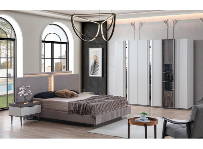 Schlofkummer Set Modern Bett 2x Nuetsdësch an Kleederschaf 4tlg Nei