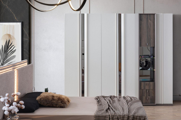 Schlofkummer Set Modern Bett 2x Nuetsdësch an Kleederschaf 4tlg Nei