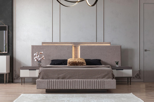 Schlofkummer Set Modern Bett 2x Nuetsdësch an Kleederschaf 4tlg Nei