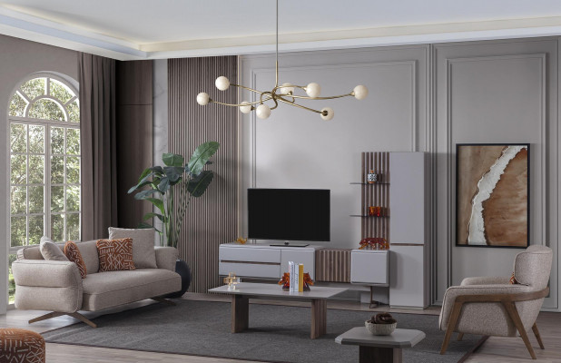 Wunnzëmmer Set Ariichtung Komplett Zëmmer Miwwelen Sofa Couch Set 5tlg.