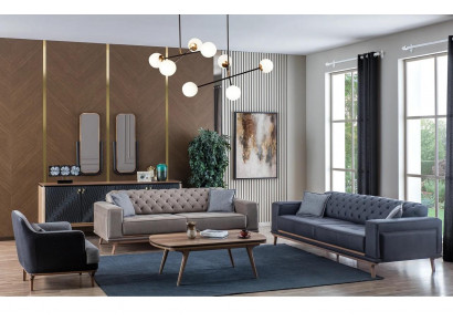 Luxus Modern Wohnzimmer Set 4-Deeler 4-Sëtzer Fauteuil Dësch Still Miwwelen aus Holz