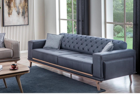 Luxus Modern Wohnzimmer Set 4-Deeler 4-Sëtzer Fauteuil Dësch Still Miwwelen aus Holz