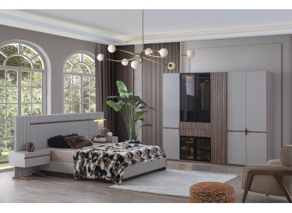 Schlofzëmmer Set Luxus Design Bett 2x Nuetsdësch Kleederschaf 4tlg Nei