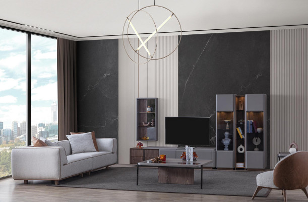 Designer Wunnzëmmer Set 7 Deeler Modern Wunnengsmaueren Wunnzëmmer Mauer-Schränk