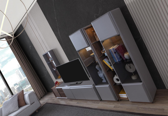 Designer Wunnzëmmer Set 7 Deeler Modern Wunnengsmaueren Wunnzëmmer Mauer-Schränk
