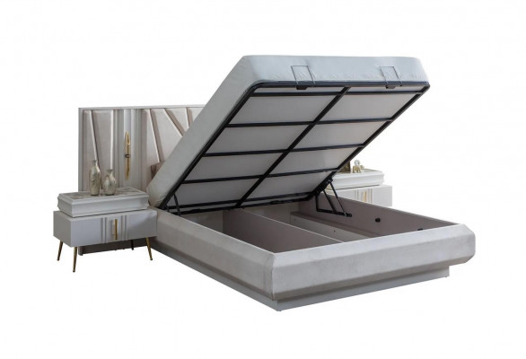 Schlofzëmmer Set Luxus Bett 2x Nuetsdësch Kleederschaf 4 Deeler Miwwelen