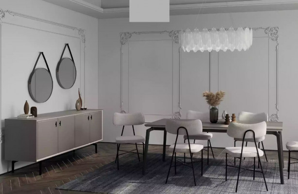 Iesszëmmer Set chic Miwwel Ariichtung 6-Deel Iessdësch Set Iessgrupp Dësch