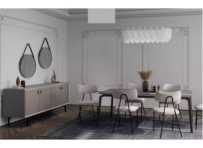 Iesszëmmer Set chic Miwwel Ariichtung 6-Deel Iessdësch Set Iessgrupp Dësch