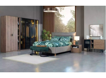 Schlofzëmmer Set Loft Design Bett Schafschaf Bette Kommode Nuetsdësch 5-dësch.