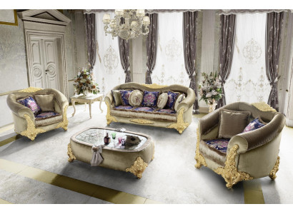 Canapé Këssen 3 2 1 Sëtzer Barock Holz 3tlg. Luxus Miwwel Klassesch Canapé Set.