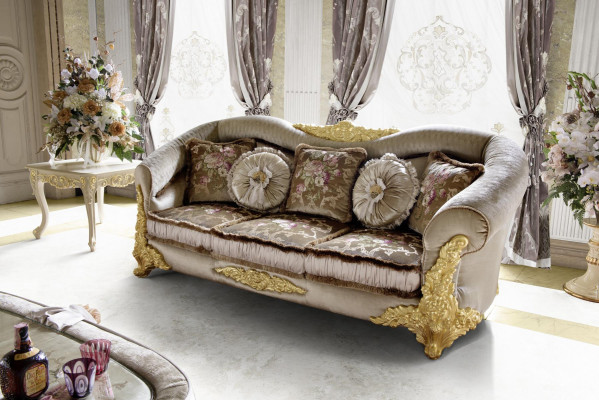 Canapé Këssen 3 2 1 Sëtzer Barock Holz 3tlg. Luxus Miwwel Klassesch Canapé Set.
